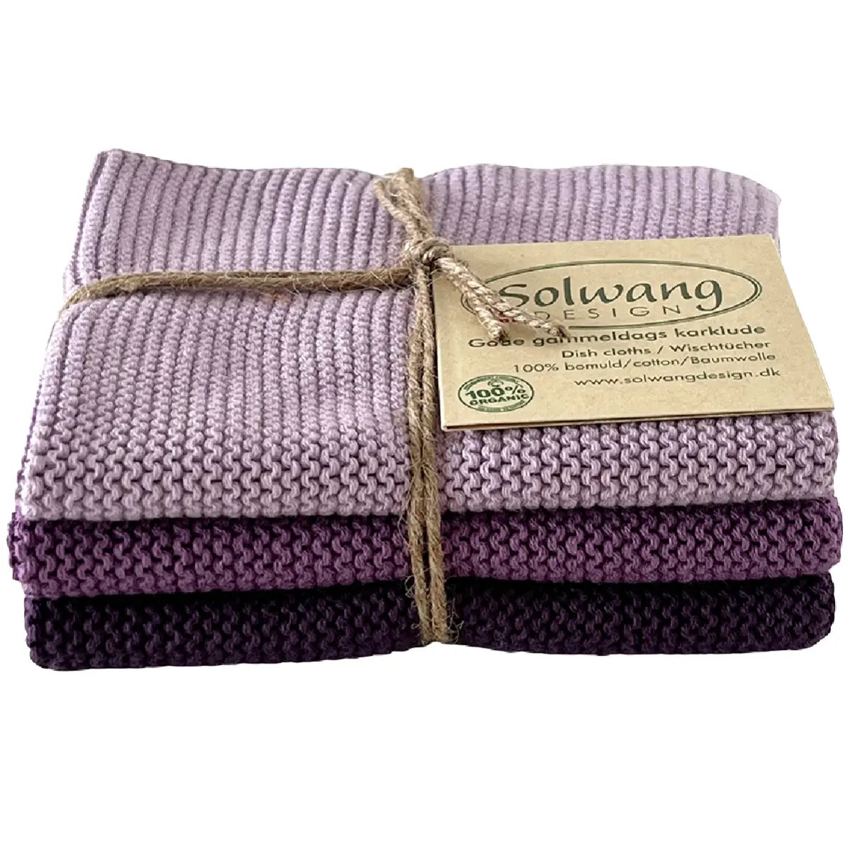 Solwang Design Purple Combi strikkede karklude i lilla nuancer, 3 stk.