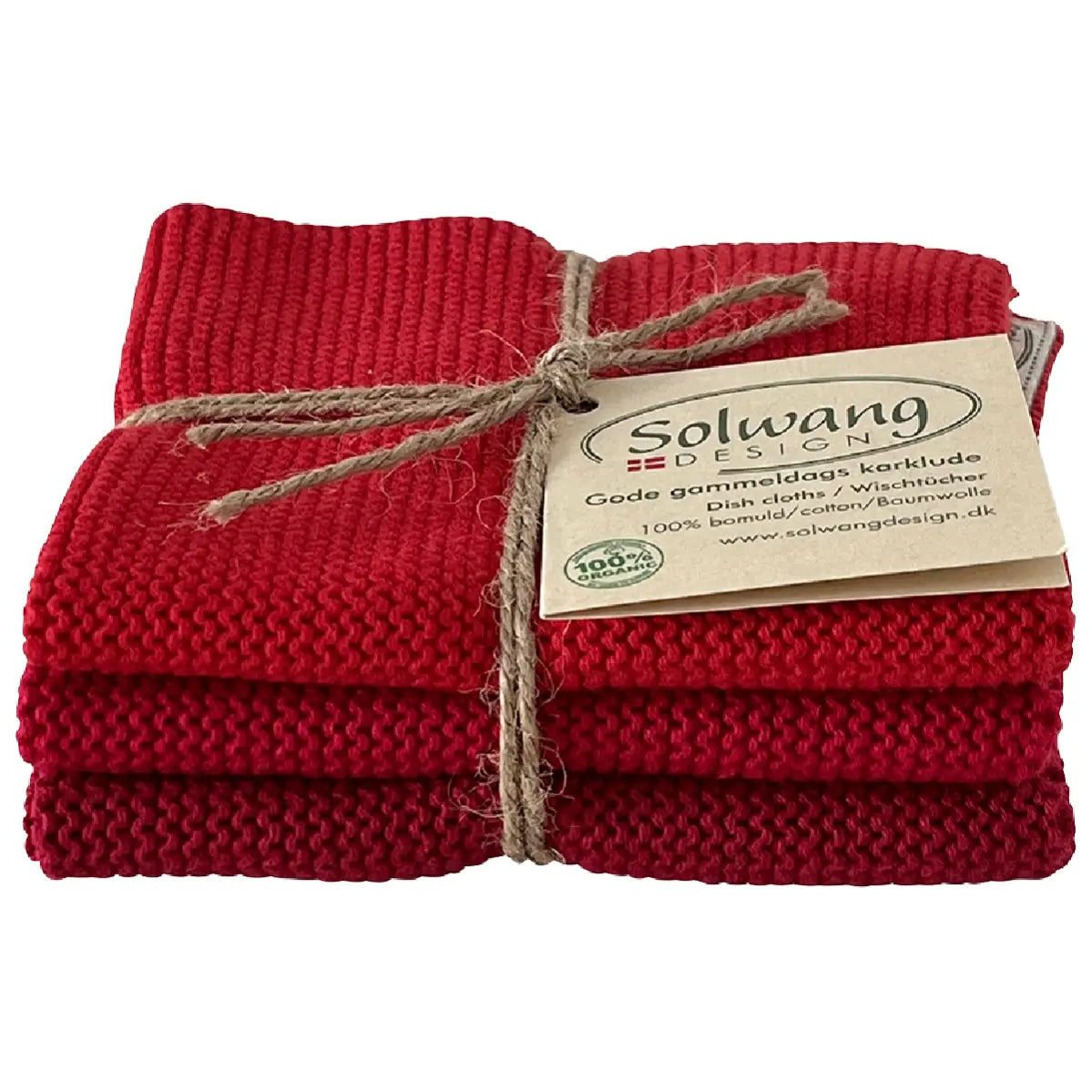 Solwang Design Red Combi strikkede karklude i røde nuancer, 3 stk.