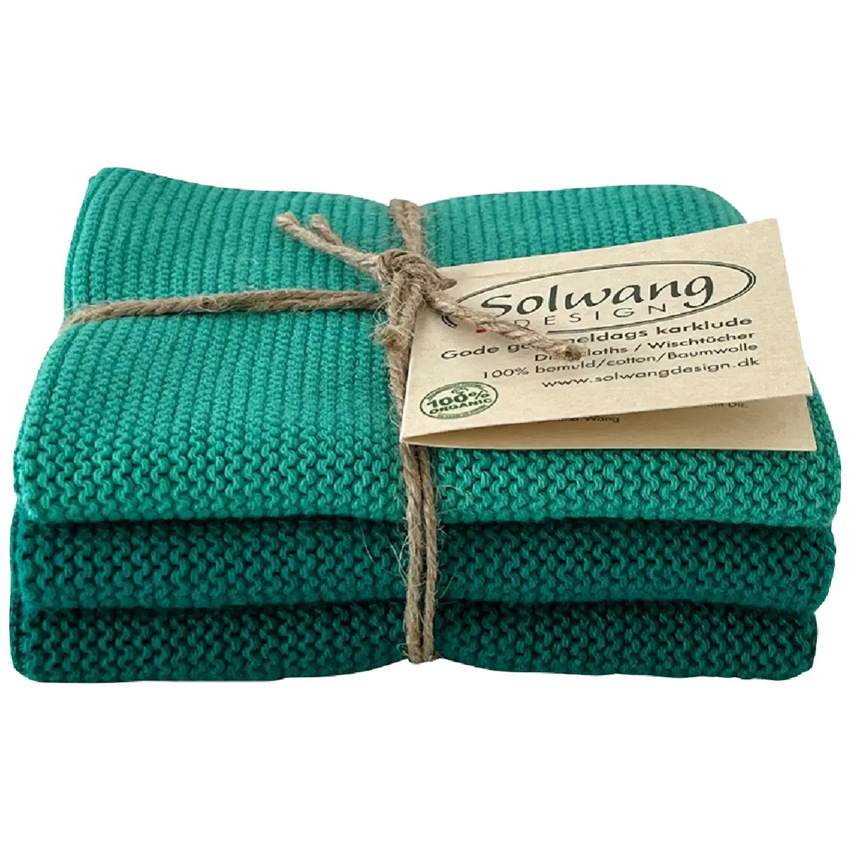 Solwang Design Turquoise Green Combi strikkede karklude i turkisgrønne nuancer, 3 stk.