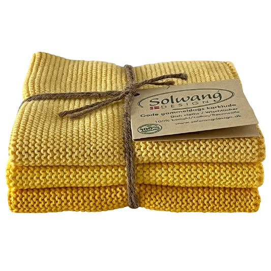 Solwang Design Yellow Combi strikkede karklude i gule nuancer, 3 stk.
