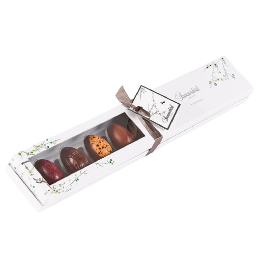Summerbird 9 Classic Eggs 137 g (9 stk) – økologisk gaveæske med 9 forskellige påskeæg med marcipan, praliné, karamel og varianter som hindbær, passionsfrugt og fleur d’orange