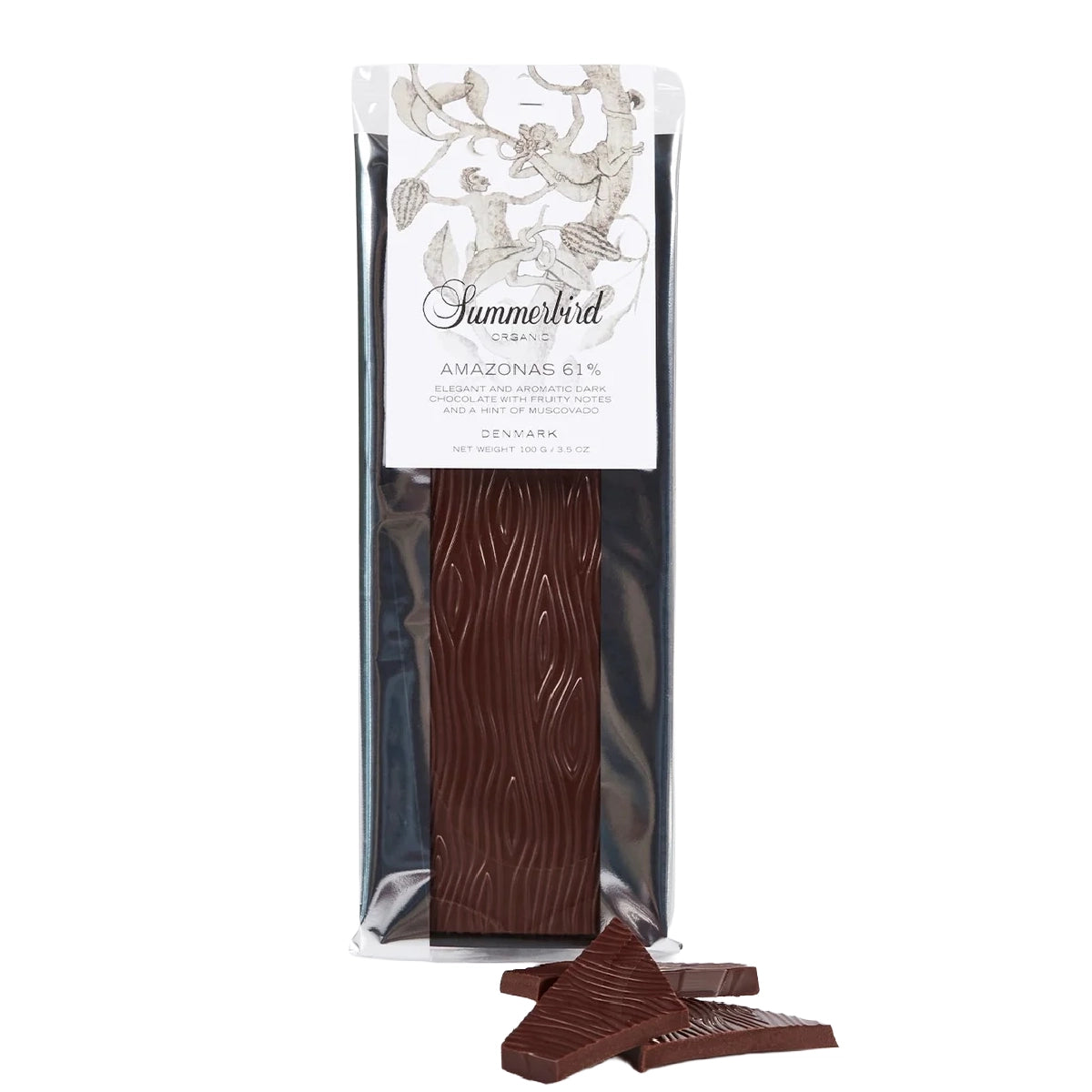 Summerbird Amazonas 61% 100 g – økologisk mørk chokoladebar med 61% kakaotørstof, vegan mørk chokolade med ren fyldig chokoladesmag