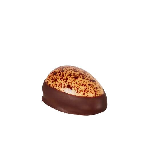 Summerbird Amber 1 stk 22,1 g – økologisk fyldt chokolade med gylden Amber-chokolade, saltkaramel og marcipan, med vanilje og Maldon havsalt, kan indeholde spor af æg og nødder