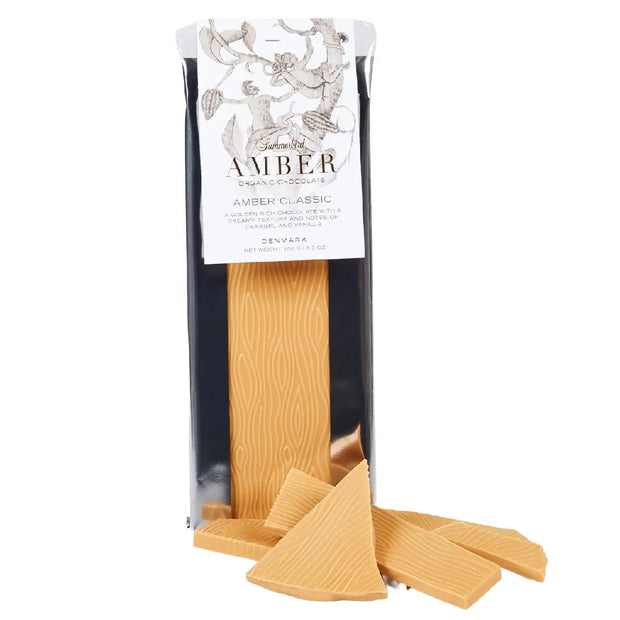 Summerbird Amber Classic 100 g – økologisk Amber (gylden chokolade) med kakaosmør og mælkepulver, cremet chokoladeplade med rund smag og vaniljenoter, 100 g