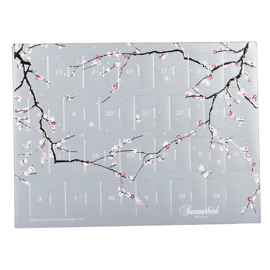 Summerbird Classic Christmas Calendar økologisk chokoladejulekalender med 1 stykke chokolade hver dag, lysegrå julekalender, 254 g