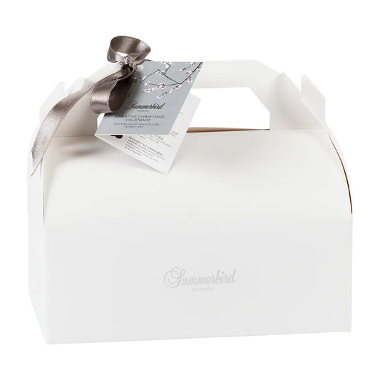 Summerbird Creative Christmas Calendar økologisk chokoladejulekalender i hvid gaveæske med bånd, 2 stykker chokolade hver dag, 565 g