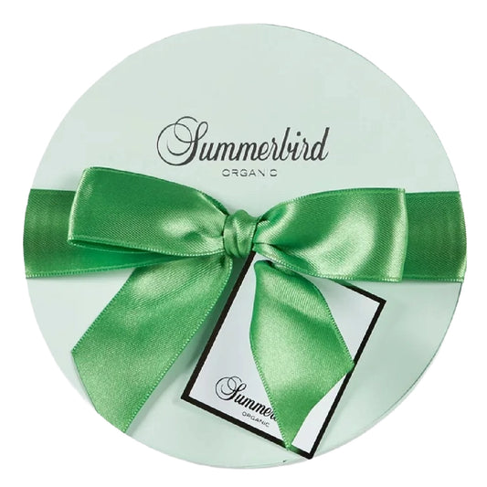 Summerbird Luxury Pistachio Eggs 144 g (12 stk) – økologiske påskeæg i mørk chokolade 61% med mandel- og pistaciepraliné samt revet pistacie