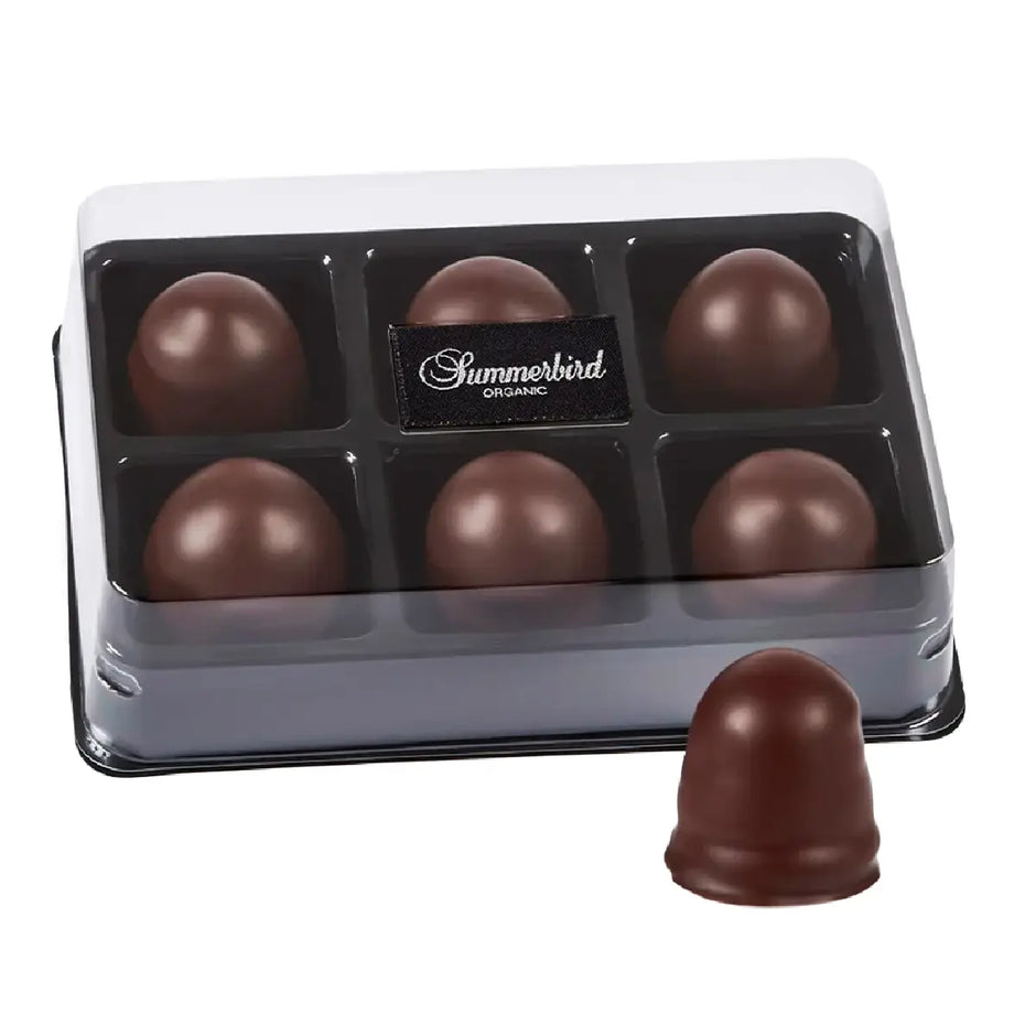 Summerbird Mini Classic flødeboller 6 stk 120 g – økologiske mini-flødeboller med marcipanbund, italiensk vaniljemarengs og mørk chokolade 61%, klassisk flødebolle til kaffe og gæster