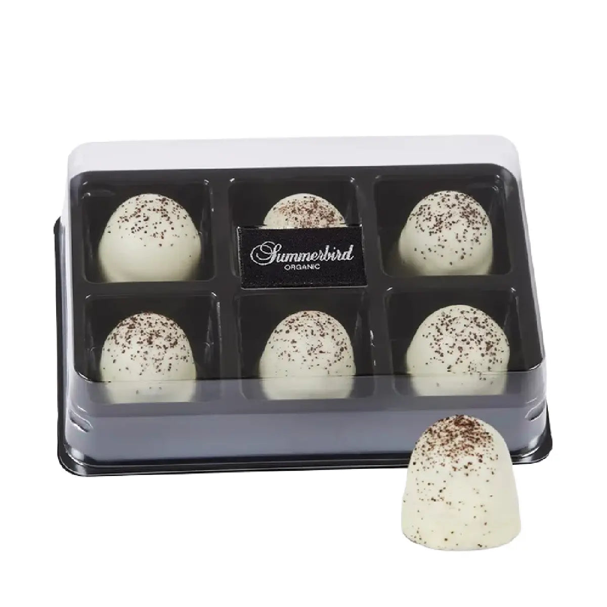 Summerbird Mini Liquorice Flødeboller 120 g med økologisk marcipan, lakridsguf samt hvid og mørk chokolade
