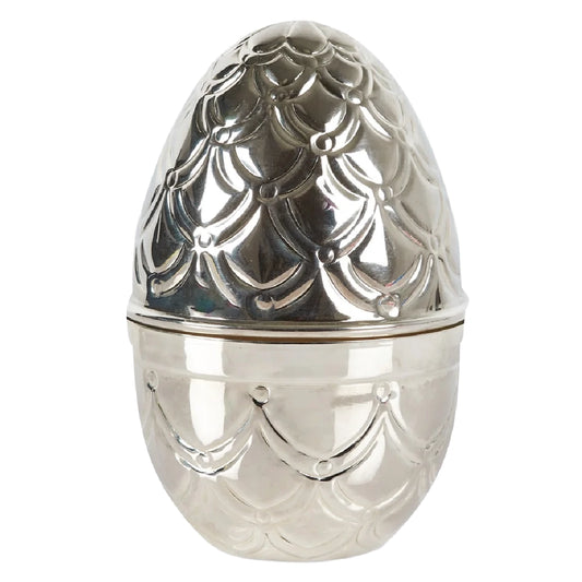 Summerbird Silver Egg Grande 500 g – eksklusivt sølvæg fyldt med økologiske chokoladeæg: Praliné Quail Eggs, Amber Quail Eggs, Classic Eggs og Lemon & Pistachio Quail Eggs