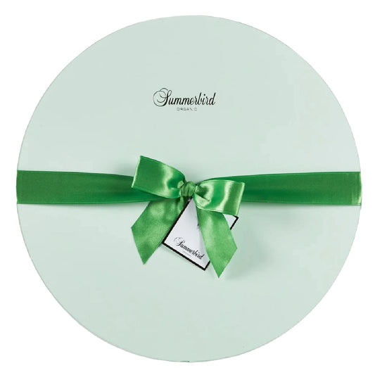 Summerbird Spring Collection 625 g – økologisk gaveæske med påskeæg og dragéer: Raspberry, Praliné, Pure Amande, Amber, Praliné Quail Eggs, Guayas, Rhubarb, Noisette Dragée og Amber Dragée