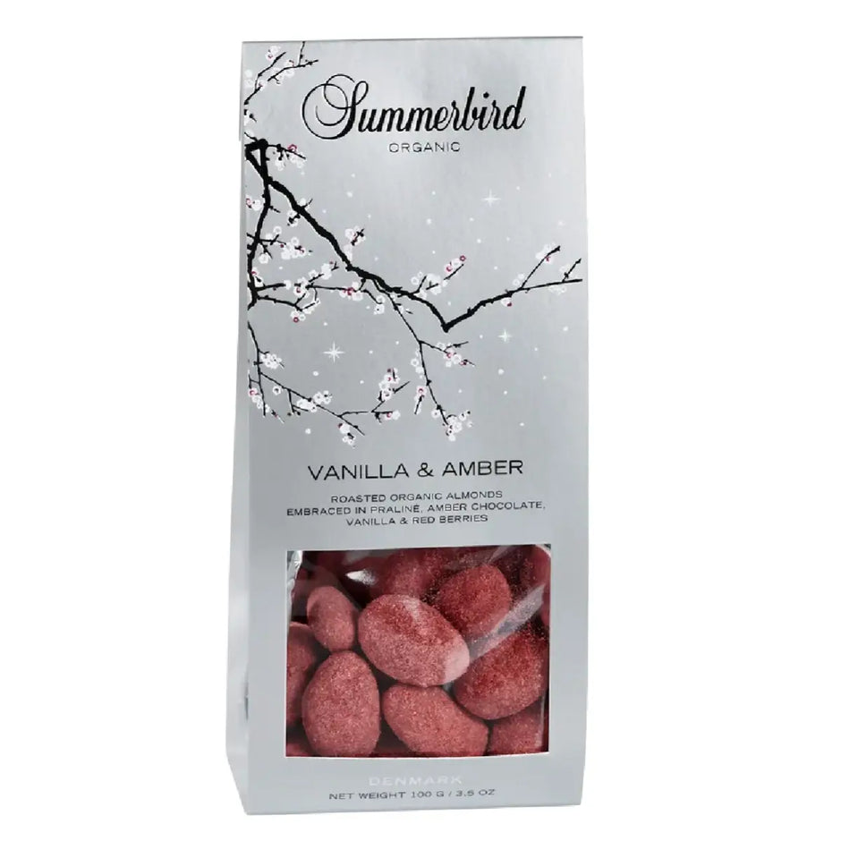 Summerbird Vanilla & Amber 100 g med økologiske mandler, Amber-chokolade, vanilje og røde bær