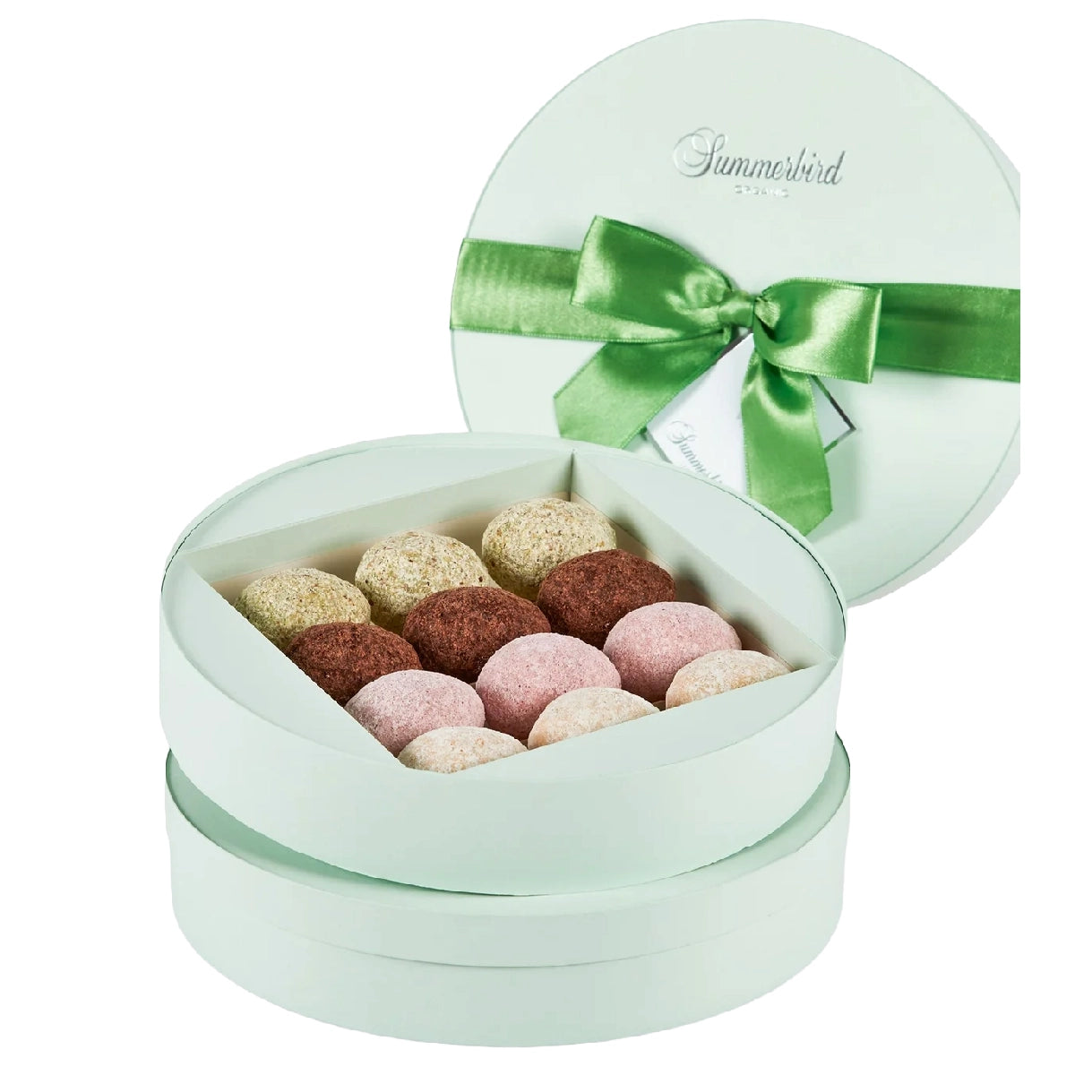 Summerbird Velvet Easter Egg 240 g – økologisk påskeæske med 12 fyldte chokolader i 4 varianter, mørk chokolade, amber, lakrids, rabarber og pistacie