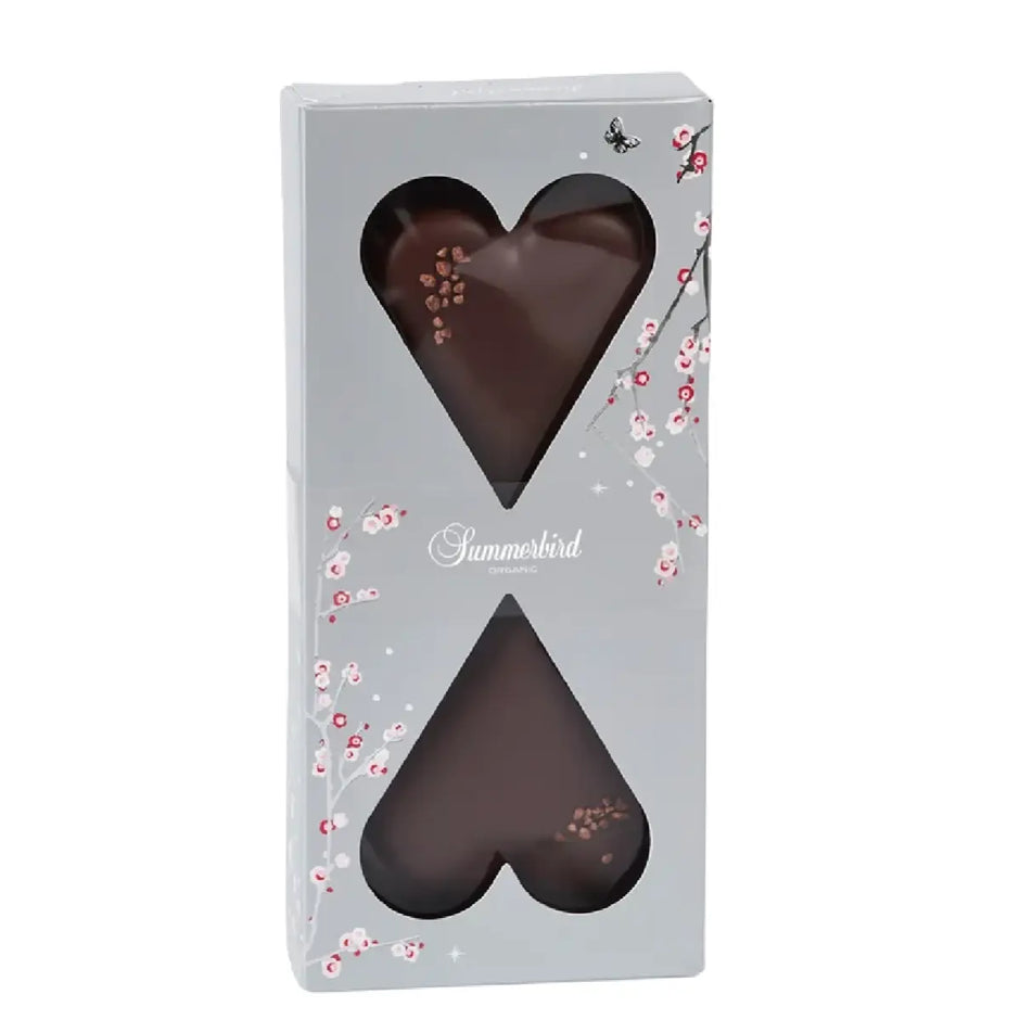 Summerbird Winter Hearts 50 g med 2 økologiske marcipanhjerter med mørk chokolade