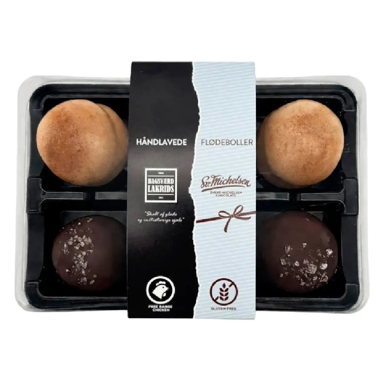 Sv. Michelsen 6 mini flødeboller med Bagsværd Lakrids, mørk chokolade og caramel-chokolade