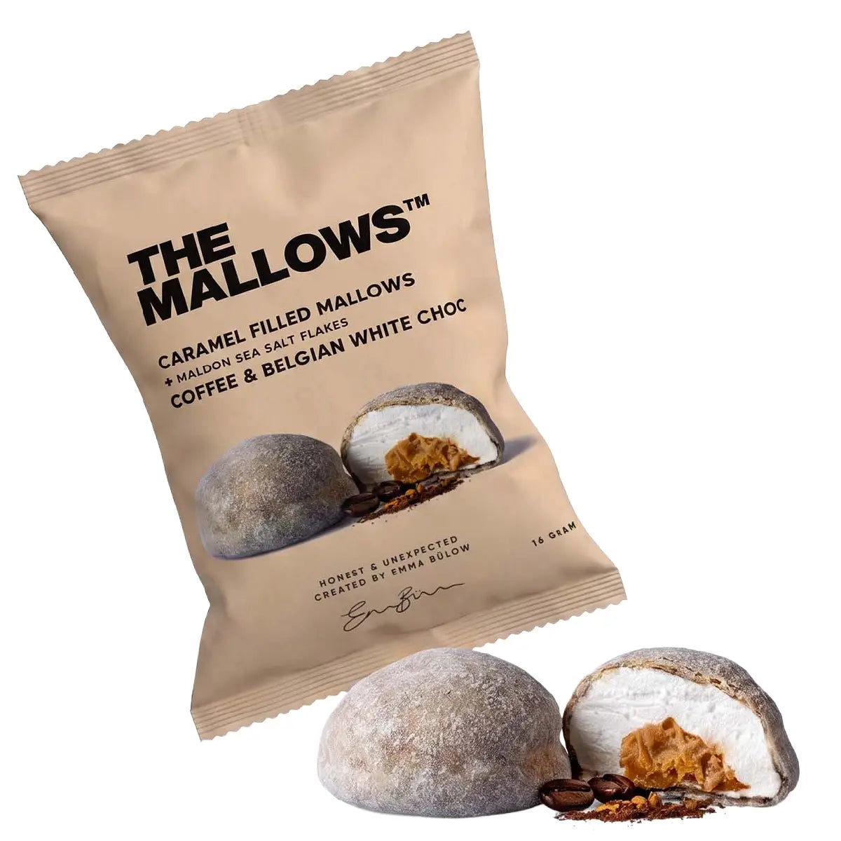 The Mallows Caramel Filled Mallow med karamelfyld, belgisk hvid chokolade og kaffe, 1 stk.