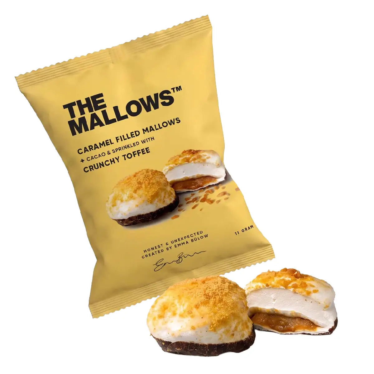 The Mallows Caramel Filled Mallow med karamelfyld, chokolade og crunchy toffee, 1 stk. 11 g
