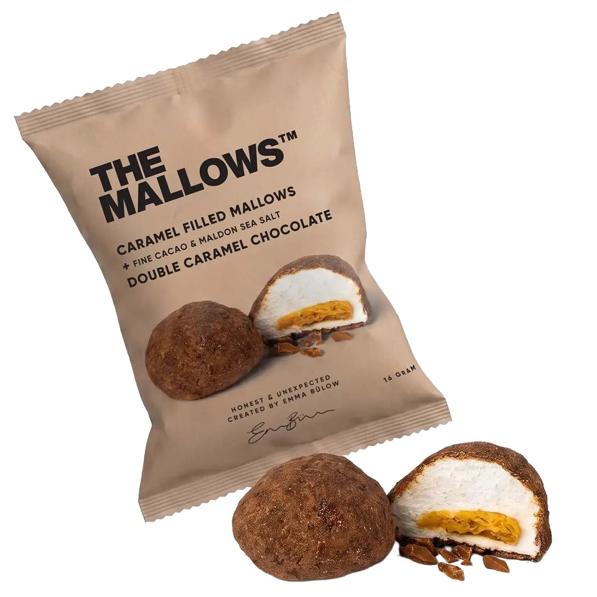 The Mallows Caramel Filled Mallow med karamelfyld, karamelchokolade og havsalt, 1 stk. 16 g