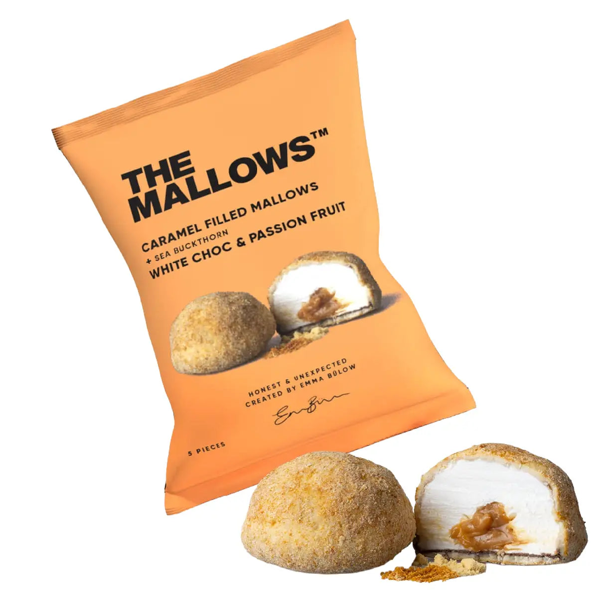 The Mallows Caramel Filled Mallow med hvid chokolade, passionsfrugt og havtorn, 1 stk.