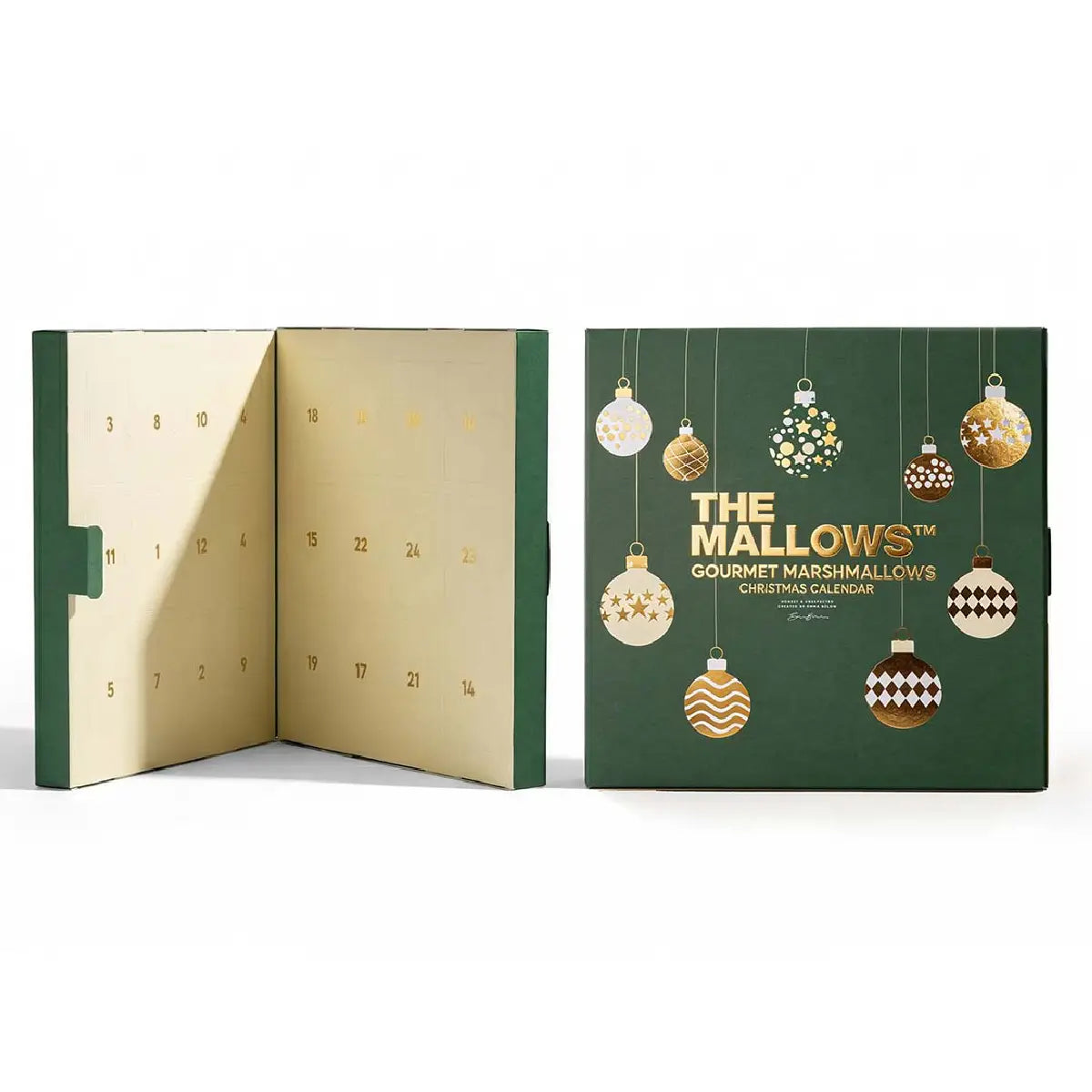 The Mallows Mixed Mallows Christmas Calendar, gourmet julekalender med caramel filled mallows, classic mallows og crispy mallows, 36 flowpacks og 296 g