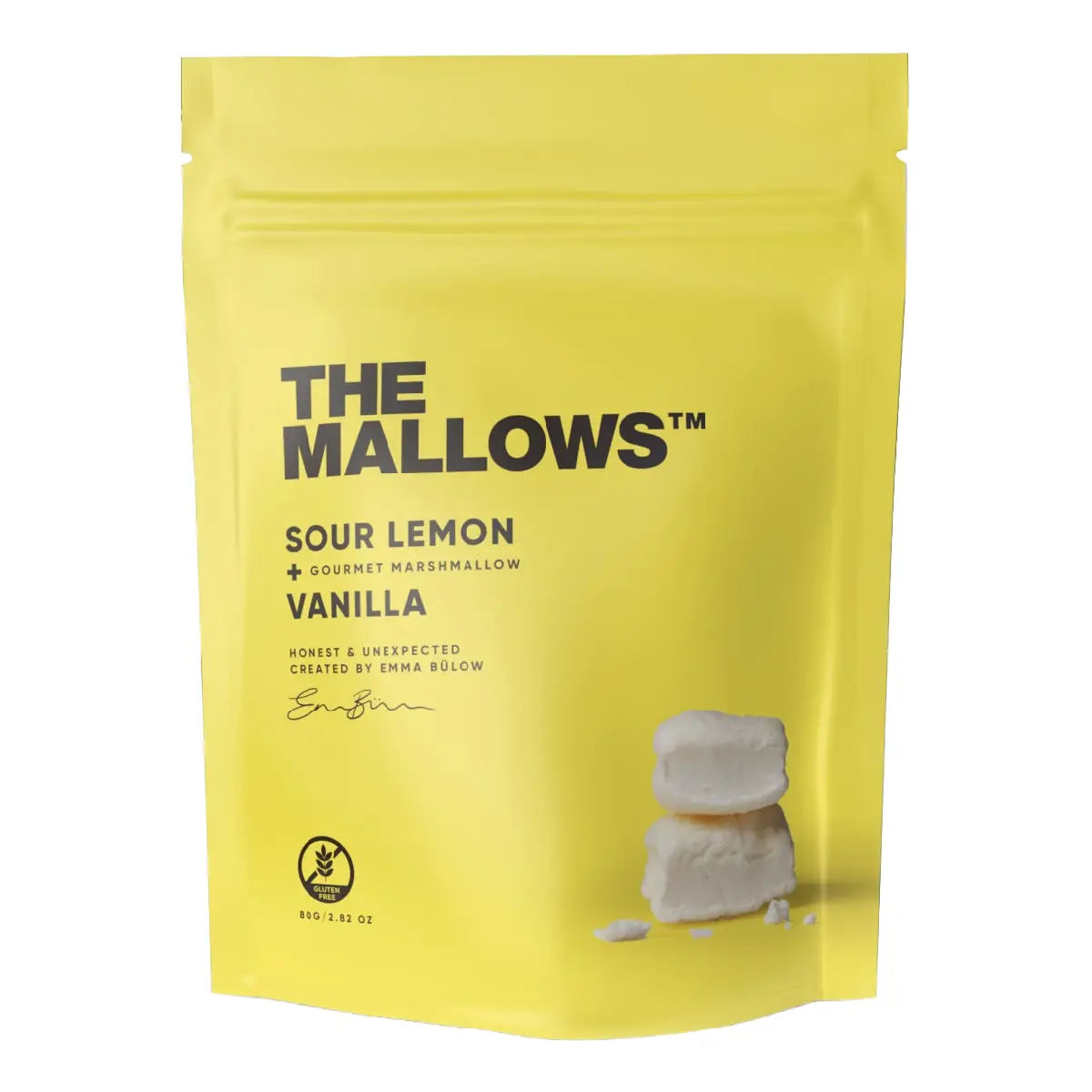 The Mallows Sour Lemon chewy skumfiduser med vanilje og syrlig citron, 80 g