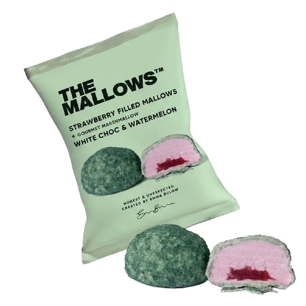 The Mallows Strawberry Filled Mallow med jordbærfyld, vandmelon og belgisk hvid chokolade, 1 stk.