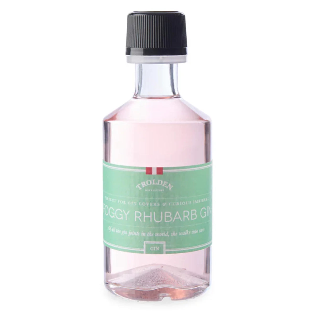 Trolden FOGGY RHUBARB Infused Gin 5 cl – dansk gin infuseret med friske danske rabarber, frisk frugtig smag, smuk farve og perfekt til tonic
