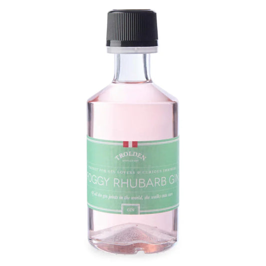 Trolden FOGGY RHUBARB Infused Gin 5 cl – dansk gin infuseret med friske danske rabarber, frisk frugtig smag, smuk farve og perfekt til tonic