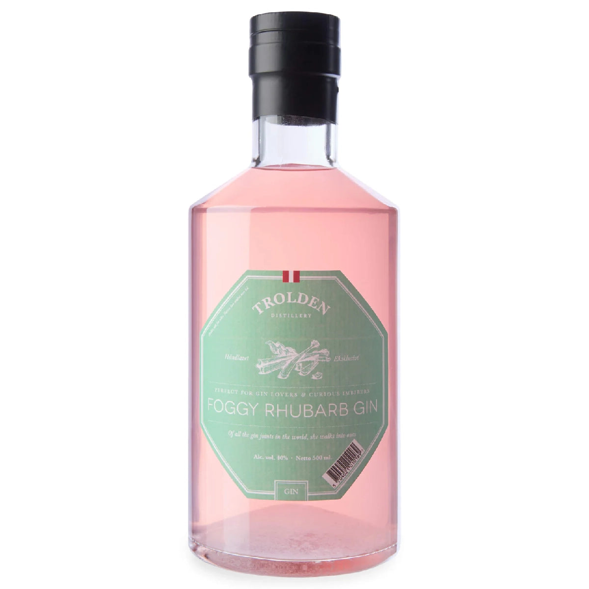 Trolden FOGGY RHUBARB Infused Gin 50 cl – dansk infused gin baseret på Copperpot Gin, trukket med friske danske rabarber, frisk frugtig smag og tydelig farve