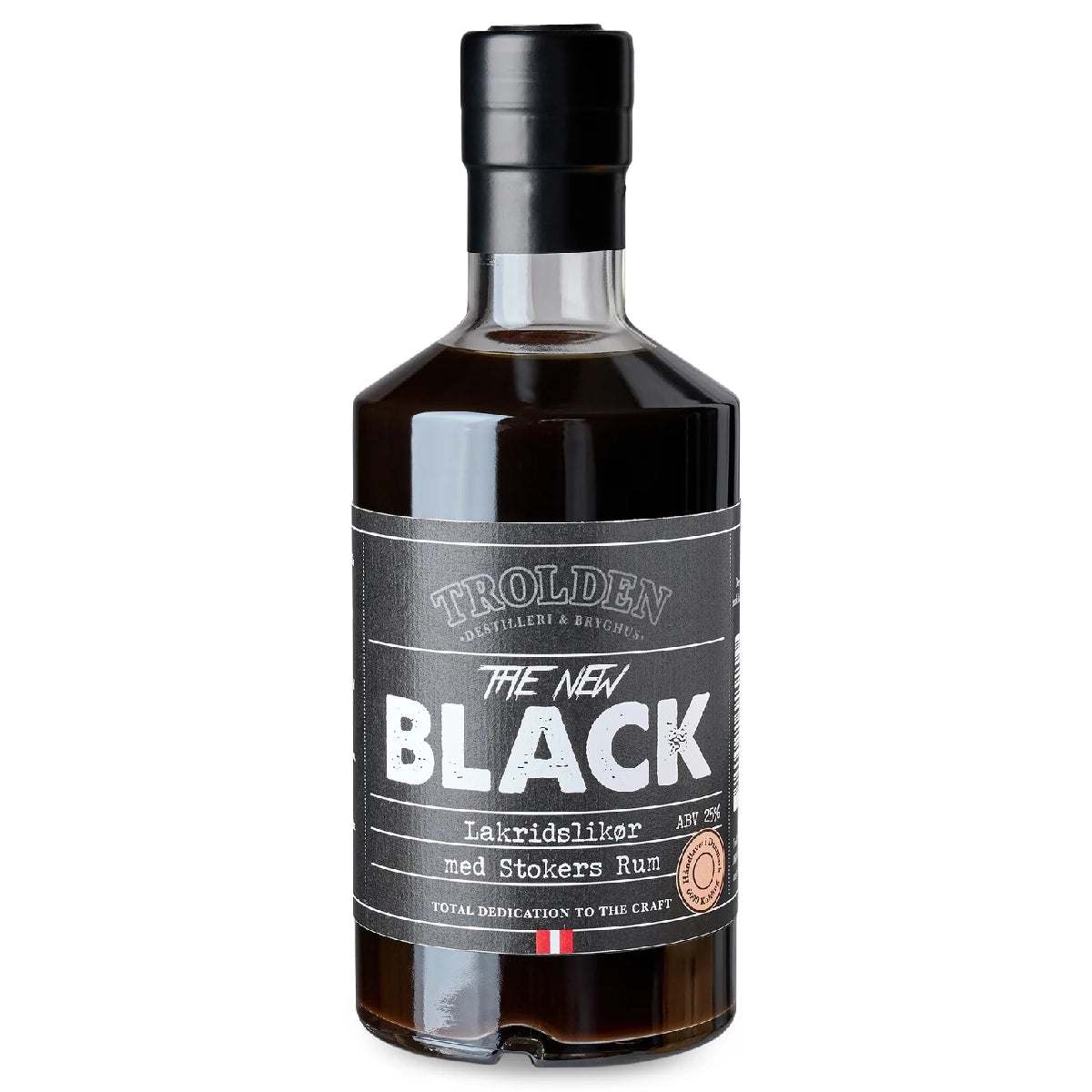 Trolden THE NEW BLACK lakridslikør 50 cl – dansk luksus lakridslikør med engelsk lakrids, rørsukkermelasse og afrunding af Stokers Rum lagret på bourbontræfade