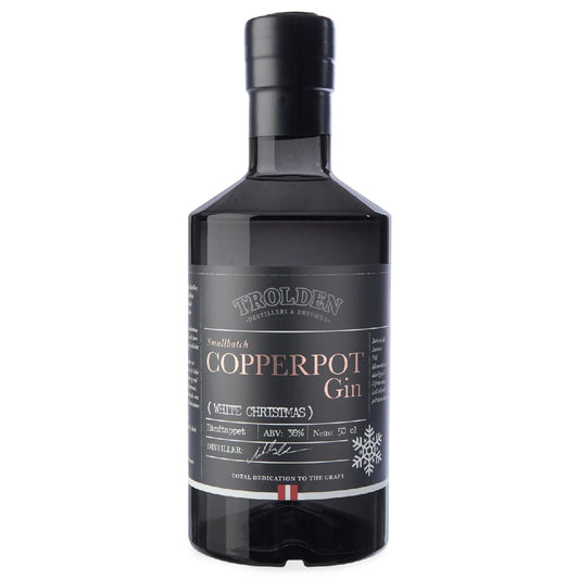 Trolden WHITE CHRISTMAS Copperpot Gin 50 cl – dansk julegin destilleret i kobberkedler med friske clementiner og stjerneanis, krydret citrusprofil, 38% vol.