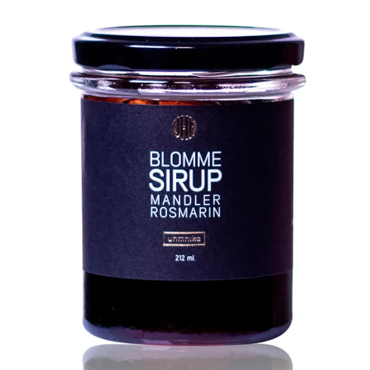 Uhmnika blommesirup med mandler og rosmarin, 212 ml – sødmefuld sirup til ost og tapas med frugtig blomme, aromatisk rosmarin og knasende MANDEL