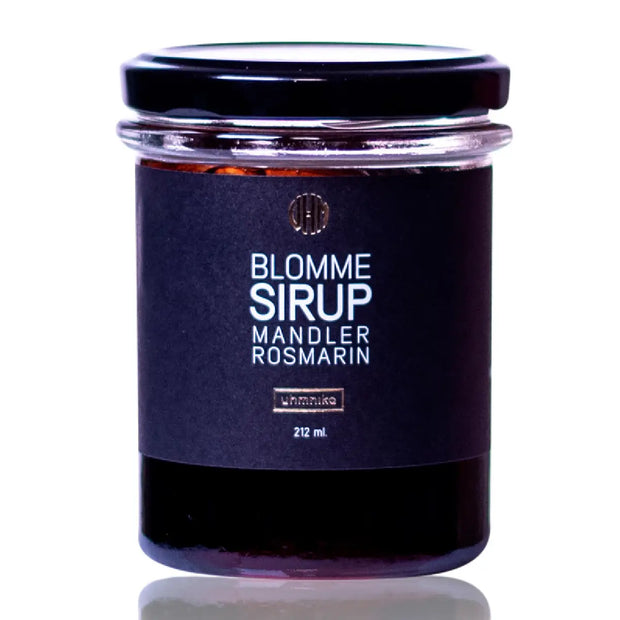 Uhmnika blommesirup med mandler og rosmarin, 212 ml – sødmefuld sirup til ost og tapas med frugtig blomme, aromatisk rosmarin og knasende MANDEL