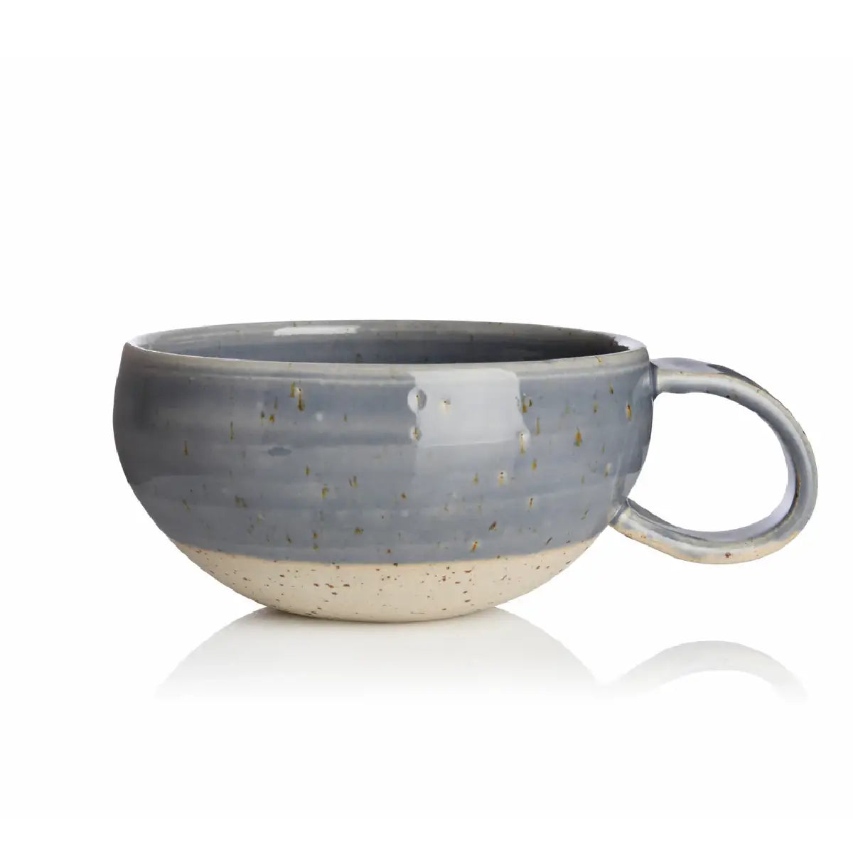 Vangs Keramiske Værksted cappuccinokop i farven Nightsky, stabelbar keramikkop med indhold 2,5 dl, højde 5,5 cm og bredde 10,5 cm