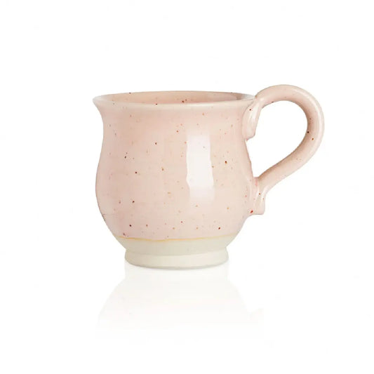 Vangs Keramiske Værksted krus med hank i farven Pink, stabelbart keramikkrus med indhold 3 dl, højde 8,5 cm og bredde 8,5 cm