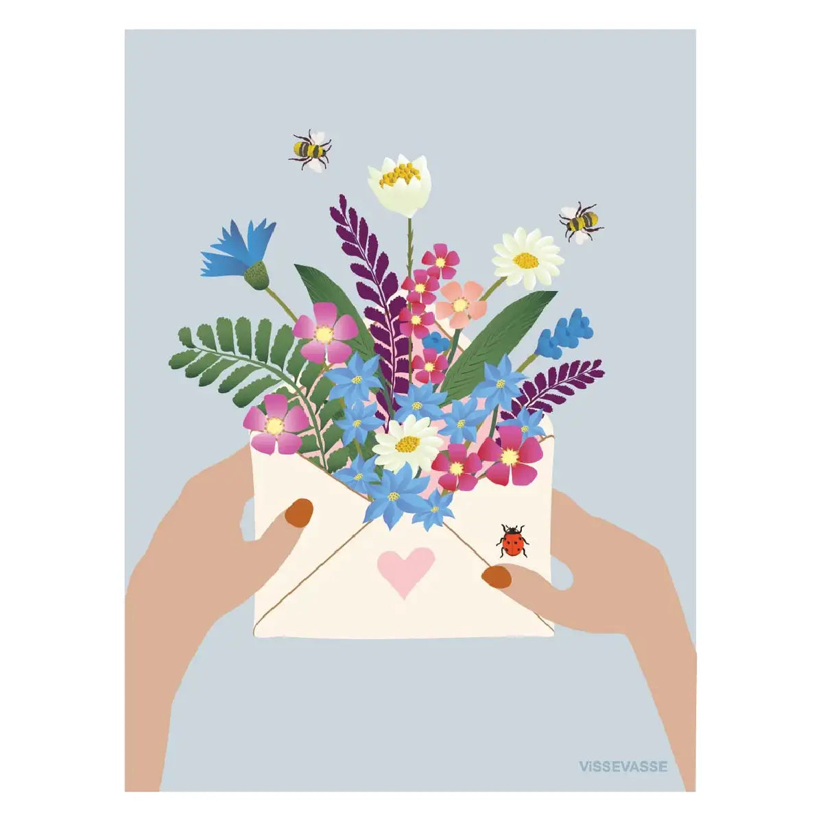 ViSSEVASSE Flowers In Envelope A6 dobbeltkort med blomster i kuvert, FSC-certificeret kort trykt i Danmark med C6 konvolut