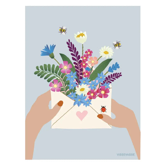 ViSSEVASSE Flowers In Envelope A6 dobbeltkort med blomster i kuvert, FSC-certificeret kort trykt i Danmark med C6 konvolut