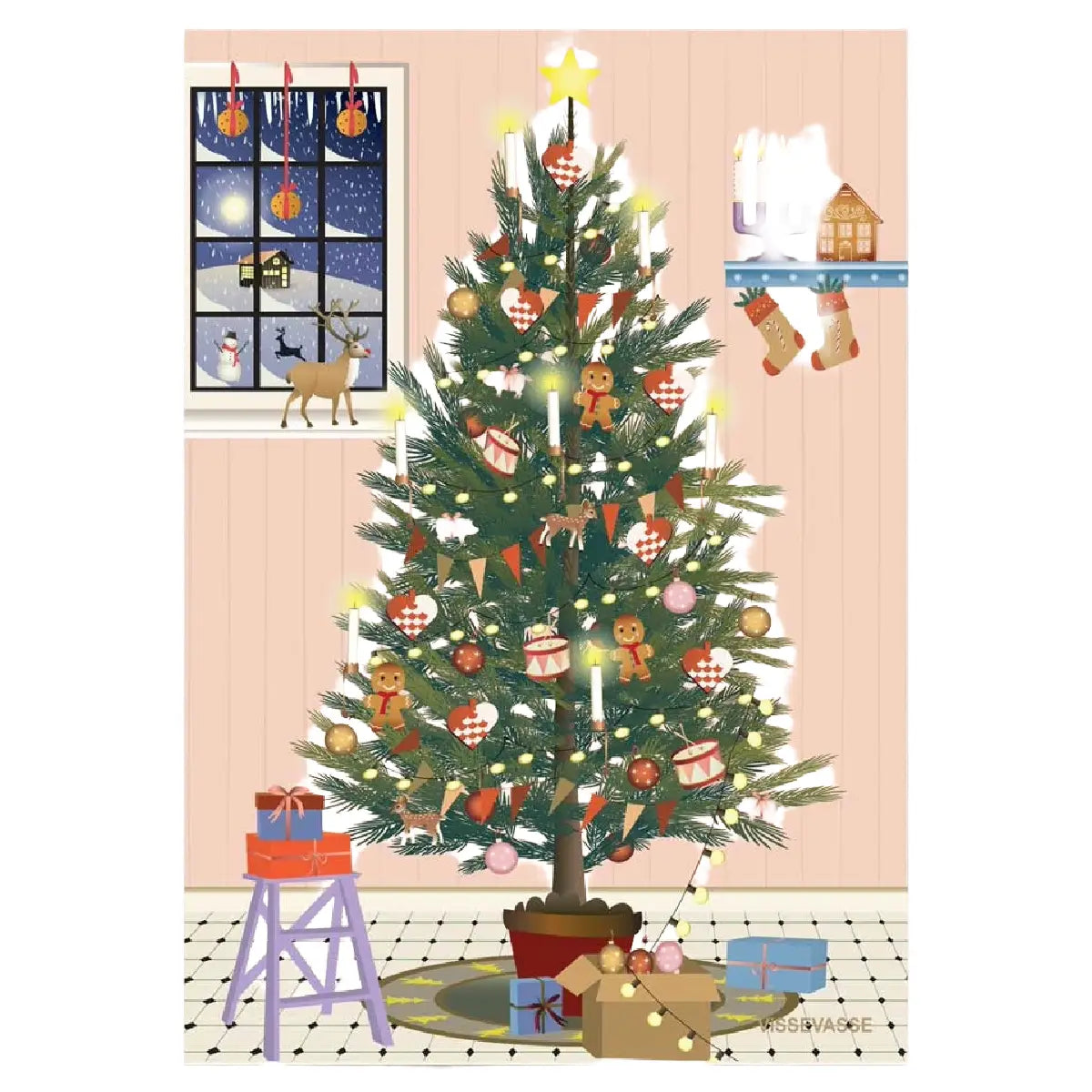 ViSSEVASSE Glowing Christmas Tree minikort i A7-format med stemningsfuldt juletræ og lys