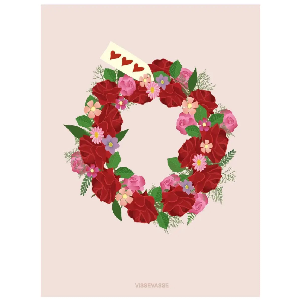 ViSSEVASSE Hearts Flower Circle kort i A6-format med blomster og hjerter