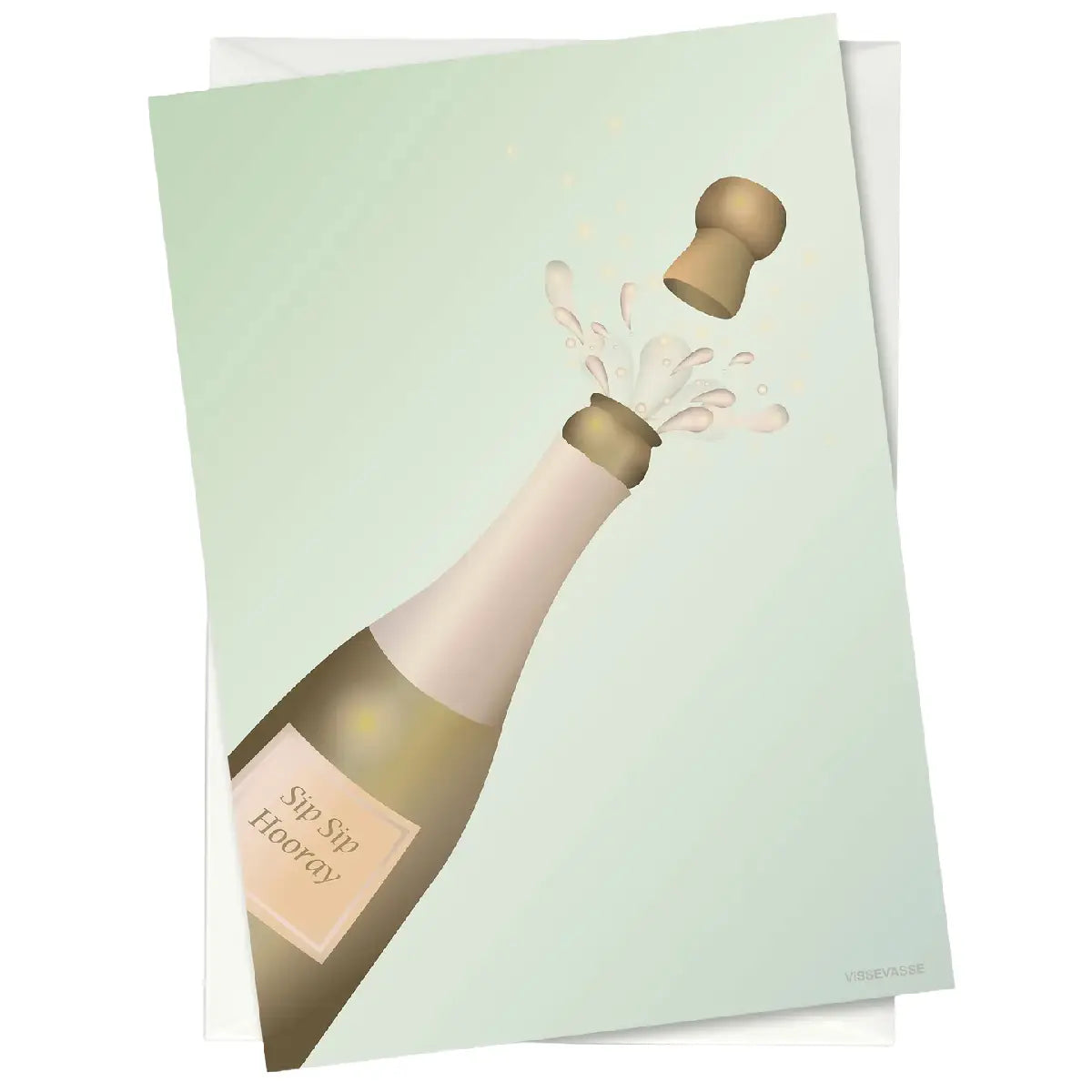 ViSSEVASSE Sip Sip Hooray A6-kort med poppet champagneflaske og festlige bobler