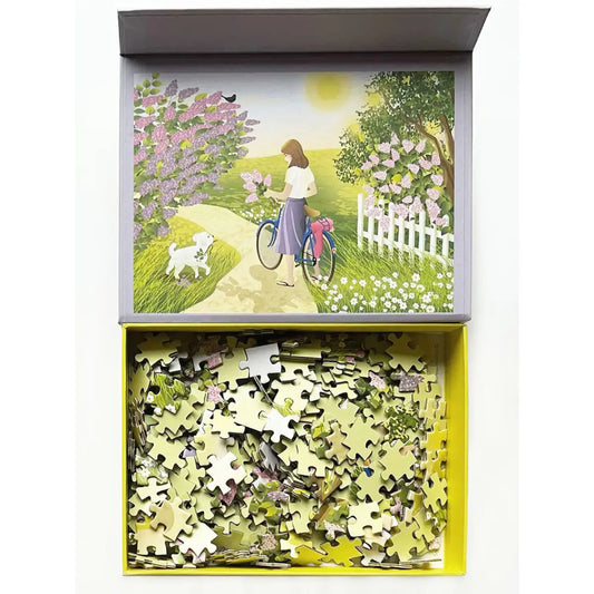 ViSSEVASSE SPRING puslespil med 300 brikker – forårsmotiv med syrener, hyggelig puzzle til dag eller weekend, færdig størrelse 37 x 27 cm, boks 20 x 15 x 4 cm