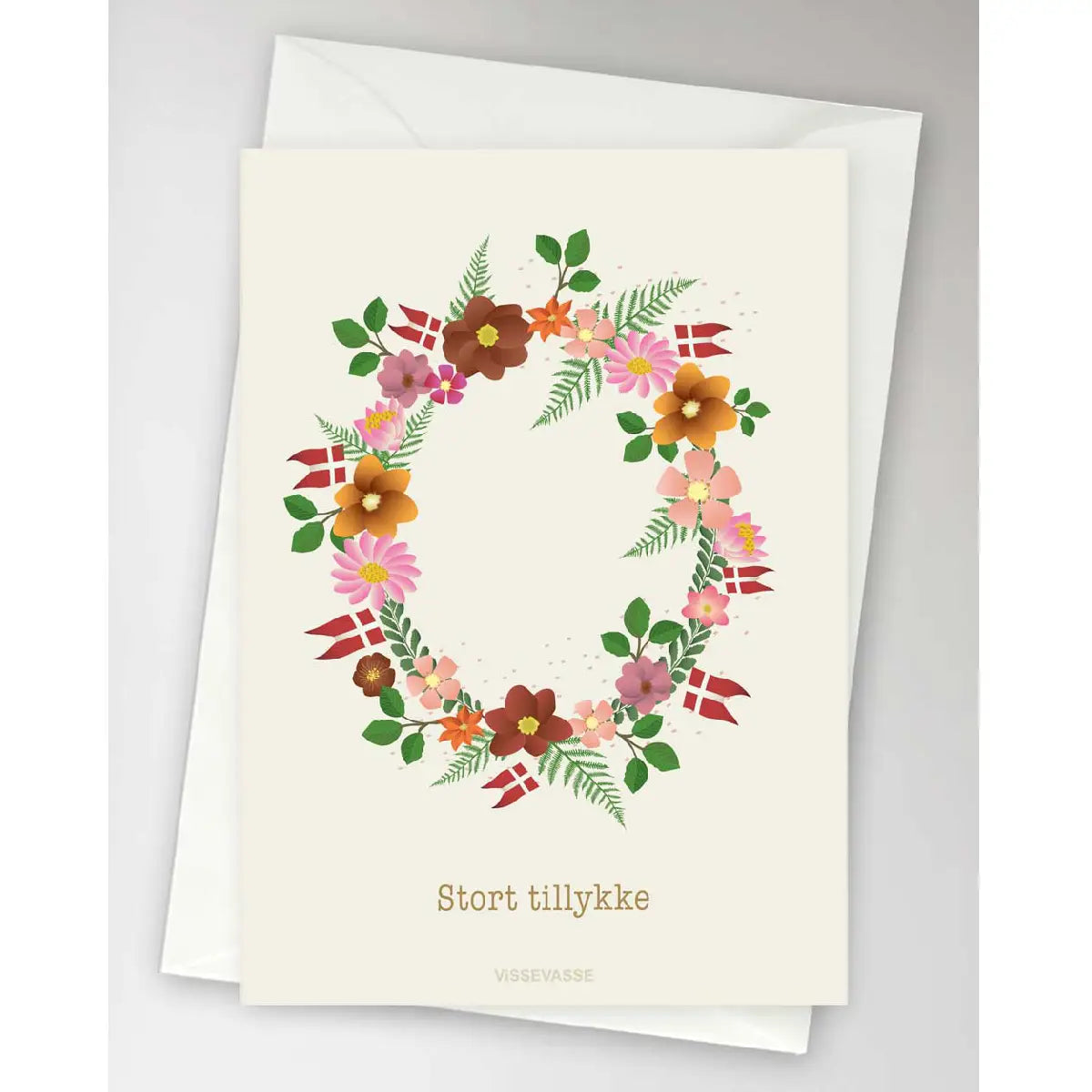 ViSSEVASSE Stort Tillykke Flower Circle A6 dobbeltkort med blomsterkrans, tillykkehilsen, FSC-certificeret papir og C6 konvolut