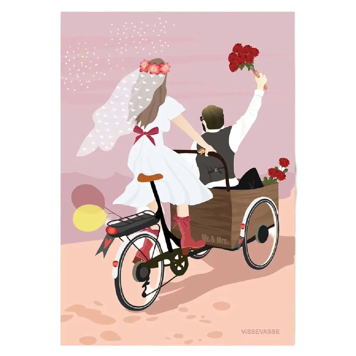 ViSSEVASSE Wedding Bike minikort i A7-format med romantisk bryllupsmotiv