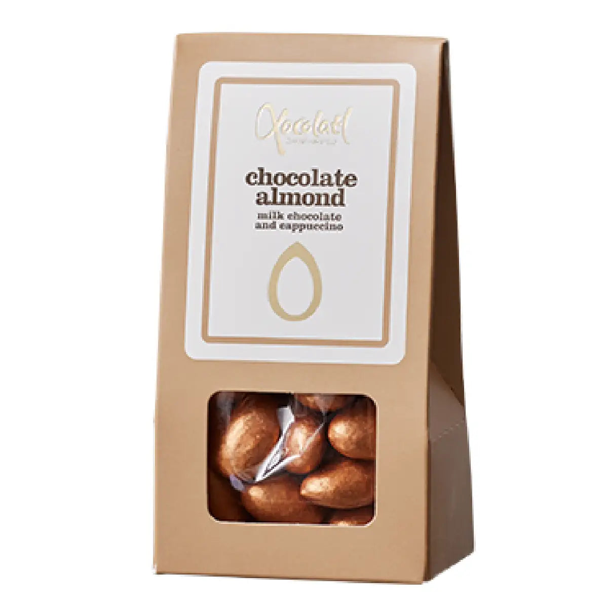 Xocolatl Cappuccino Almond Small med mandler, chokolade og kaffe i lille snackpose med 45 g