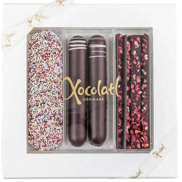 Xocolatl Christmas Moments 160 g juleæske med chokolade mandler hindbær og mint