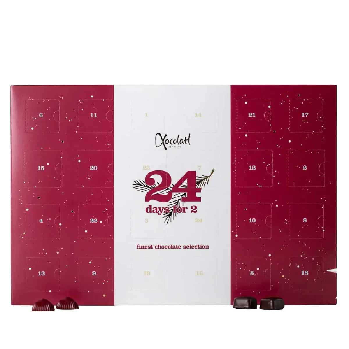 Xocolatl Finest Selection For 2 julekalender til 2 personer eller dobbeltforkælelse til 1 person med fyldte chokolader, ca. 400 g