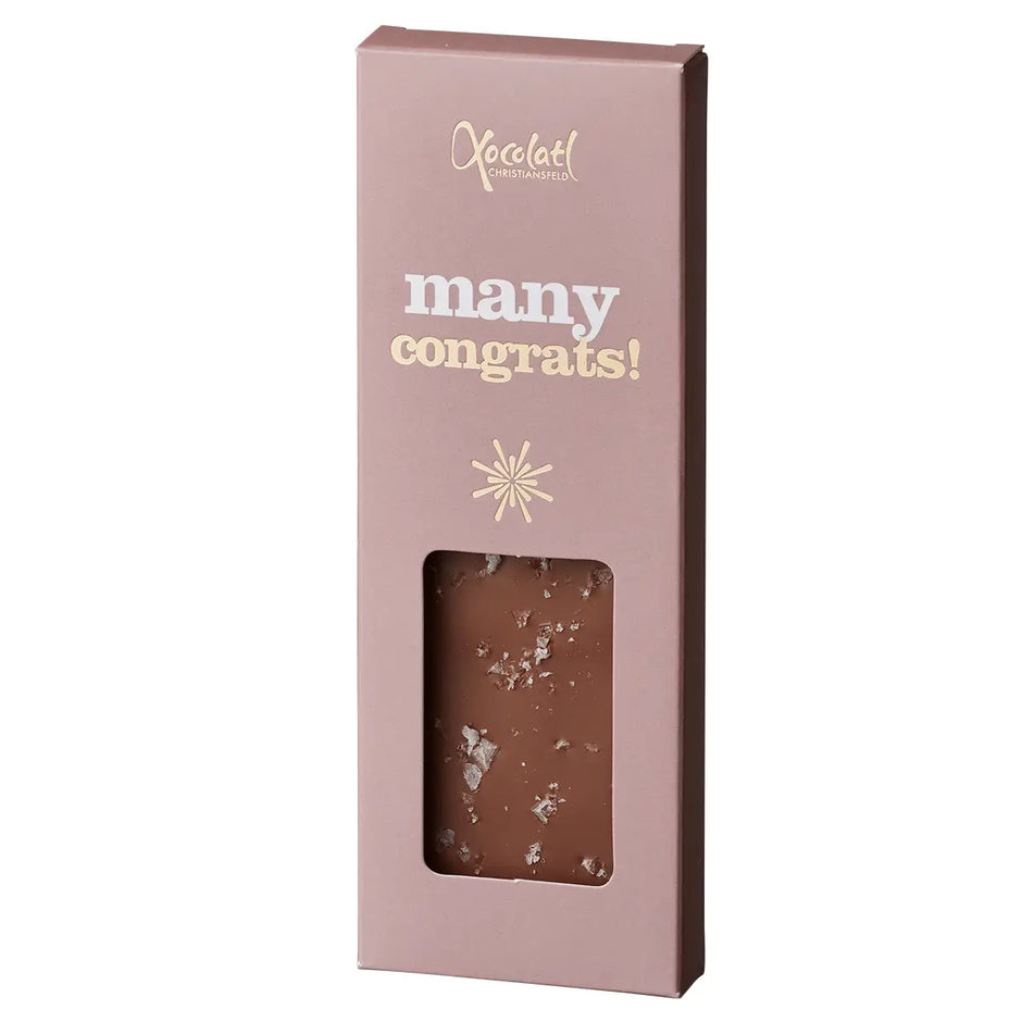 Xocolatl Many Congrats karamelchokolade med havsalt, gaveklar chokoladeplade med sød, cremet og salt smag, 50 g