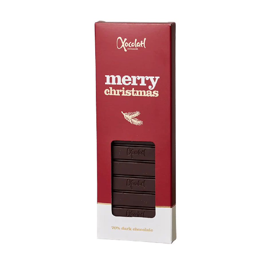 Xocolatl Merry Christmas Red 50 g med mørk chokolade