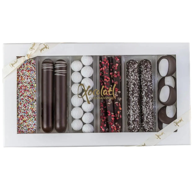 Xocolatl Old School Moments 325 g med chokolade dragé nødder hindbær og mint