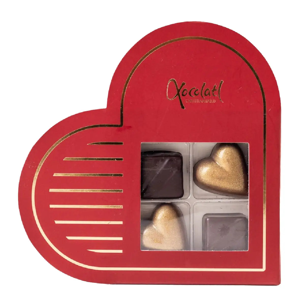 Xocolatl Red Heart 4 Christmas 38 g med fyldte chokolader med nougat og marcipan